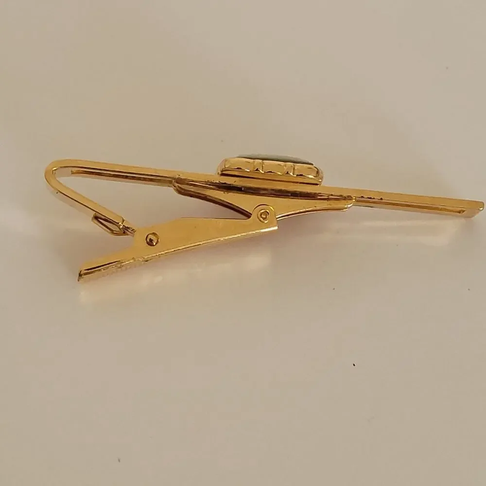 Wedgwood Gold Green Tone‎ Tie Bar Clip with Jasper Horse Cameo Vintage Retro